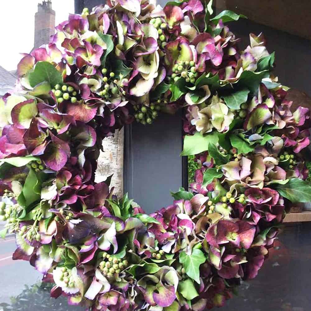 hydrangea wreath made in one of Toolerstone floristry workshops