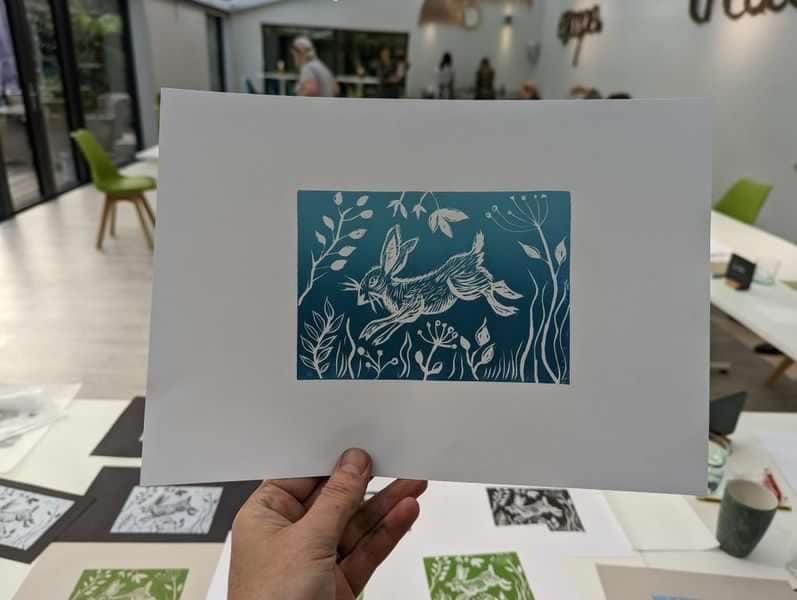 hare lino print