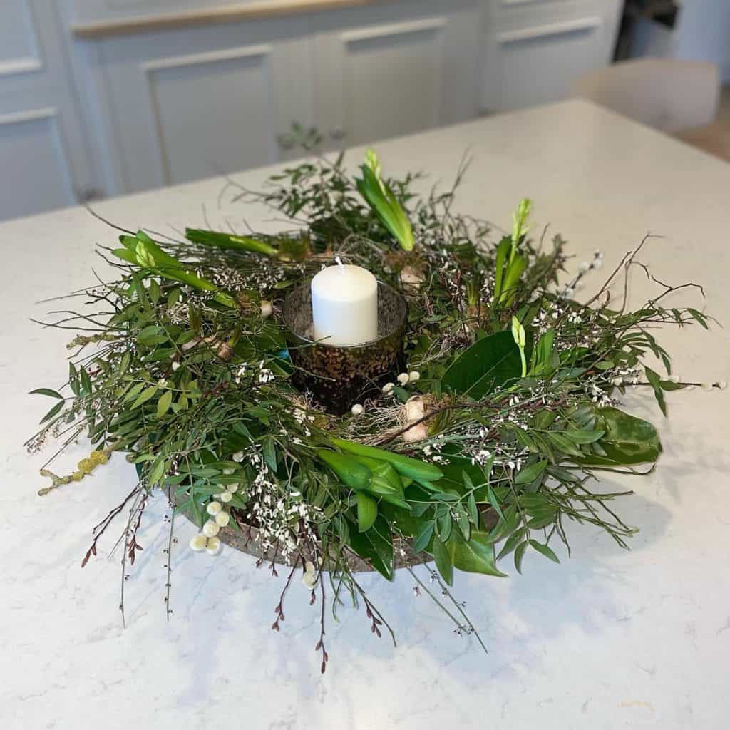 spring wreath with a candle