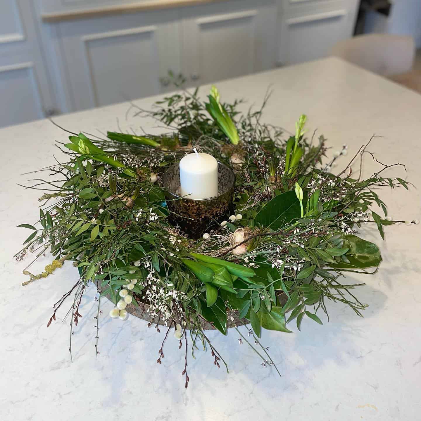 spring wreath with a candle