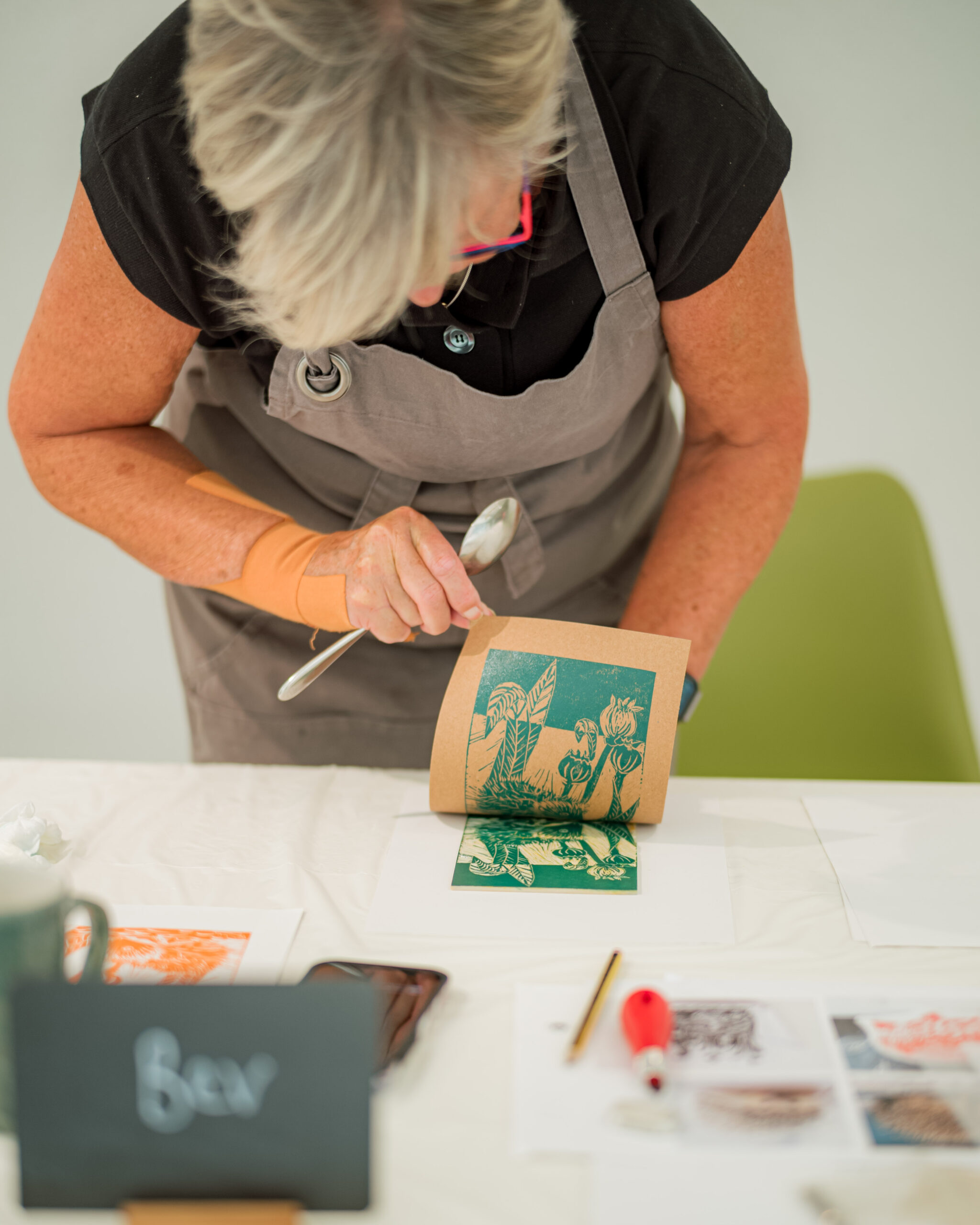 Lino printing workshop in progress