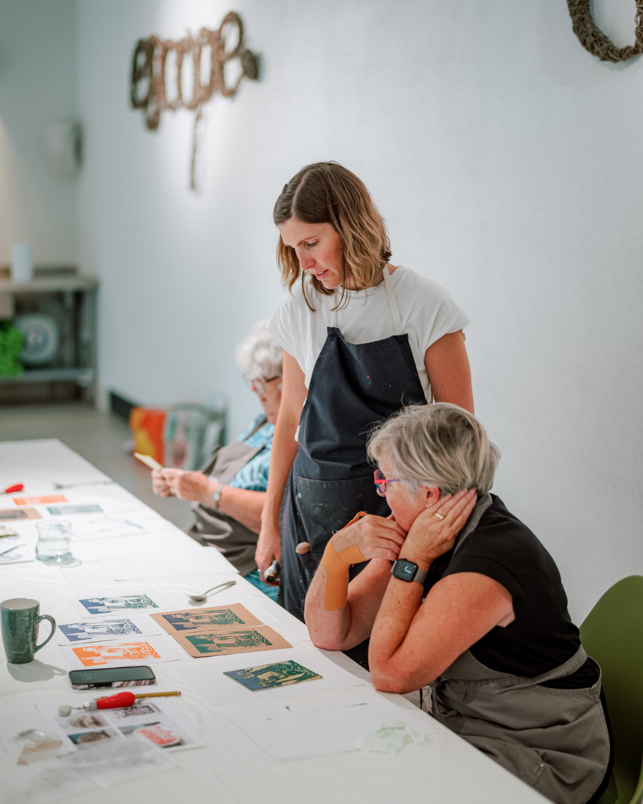 Lino print workshop in progress