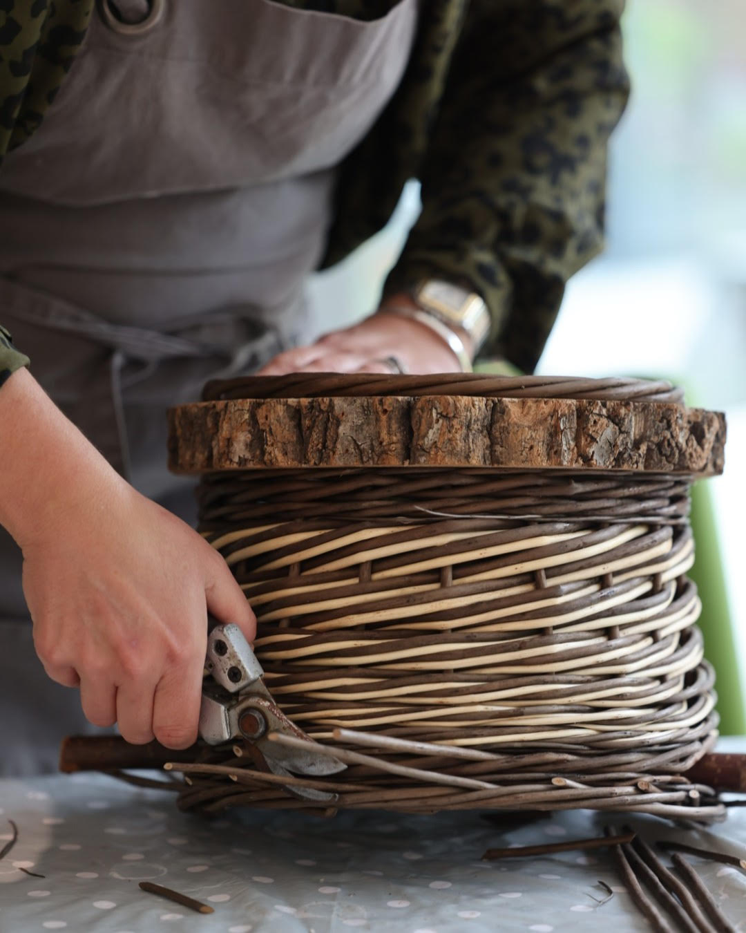 Willow cutting and weaving in progress
