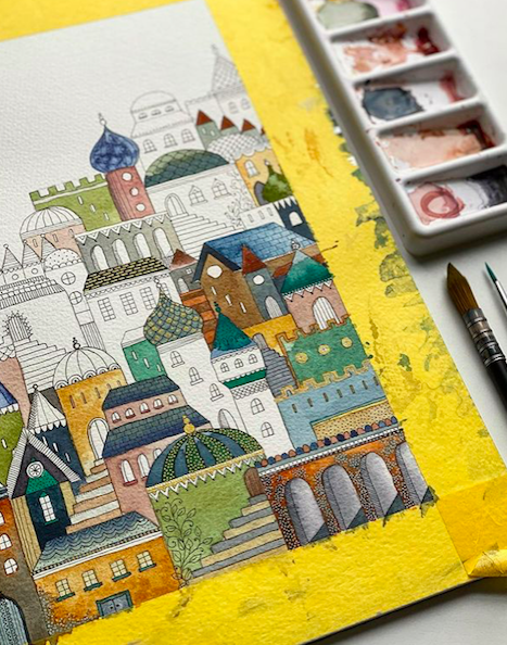 Winter houses in watercolours